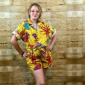 Vintage 80's Beach Shorts & Shirt Set Novelty